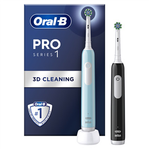 Braun Oral-B Pro Series 1, 2 vnt., šviesiai mėlynas/juodas - Elektriniai dantų šepetėliai PROSERIES1DUO