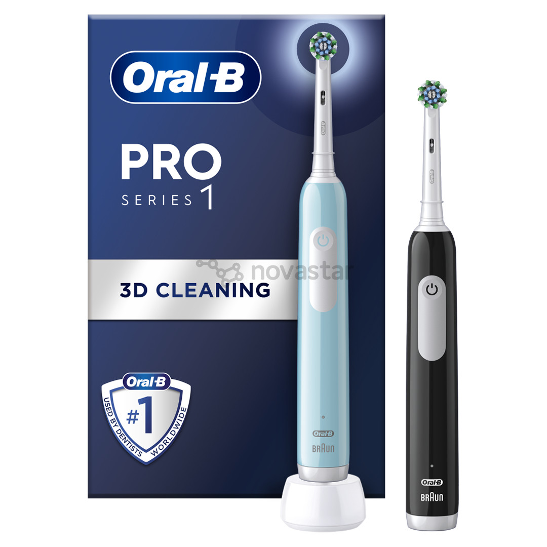 Braun Oral-B Pro Series 1, 2 vnt., šviesiai mėlynas/juodas - Elektriniai dantų šepetėliai