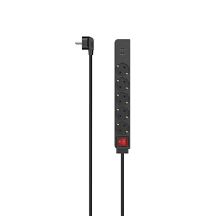 Šakotuvas Hama Power Strip, 5-way, 2x USB-A, 17 W, 1.4 m, black 00223184