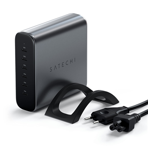 Įkrovimo stotelė/šakotuvas Satechi GaN, 200 W, 6x USB-C; dark grey