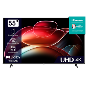 Hisense A6K, 55'', Ultra HD, LED LCD, боковые ножки, черный - Телевизор