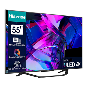 Televizorius Hisense U7KQ, 55'', Ultra HD, Mini LED, black