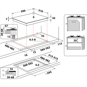 Whirlpool, width 59 cm, black - Built-in gas hob