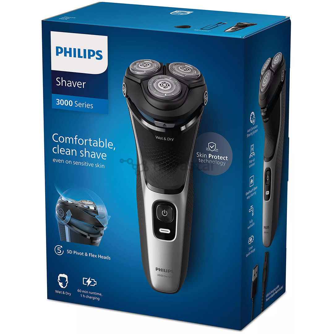 Philips Shaver 3000 Series, Wet & Dry, черный/серебристый - Бритва