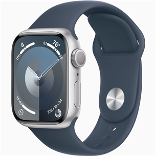 Išmanusis laikrodis Apple Watch Series 9 GPS, 41 mm, Sport Band, S/M, silver/storm blue MR903ET/A