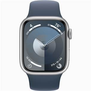Apple Watch Series 9 GPS, 41 мм, Sport Band, M/L, серебристый/синий - Смарт-часы