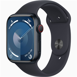 Apple Watch Series 9 GPS + Cellular, 45 мм, Sport Band, M/L, черный  - Смарт-часы