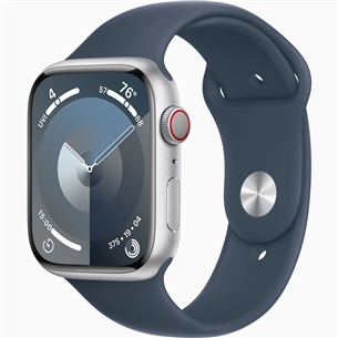 Apple Watch Series 9 GPS + Cellular, 45 мм, Sport Band, M/L, серебристый/синий - Смарт-часы