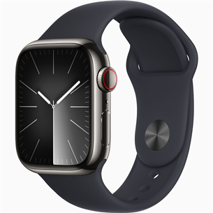 Apple Watch Series 9 GPS + Cellular, 41 мм, Sport Band, M/L, графитовая нержавеющая сталь/черный - Смарт-часы MRJ93ET/A
