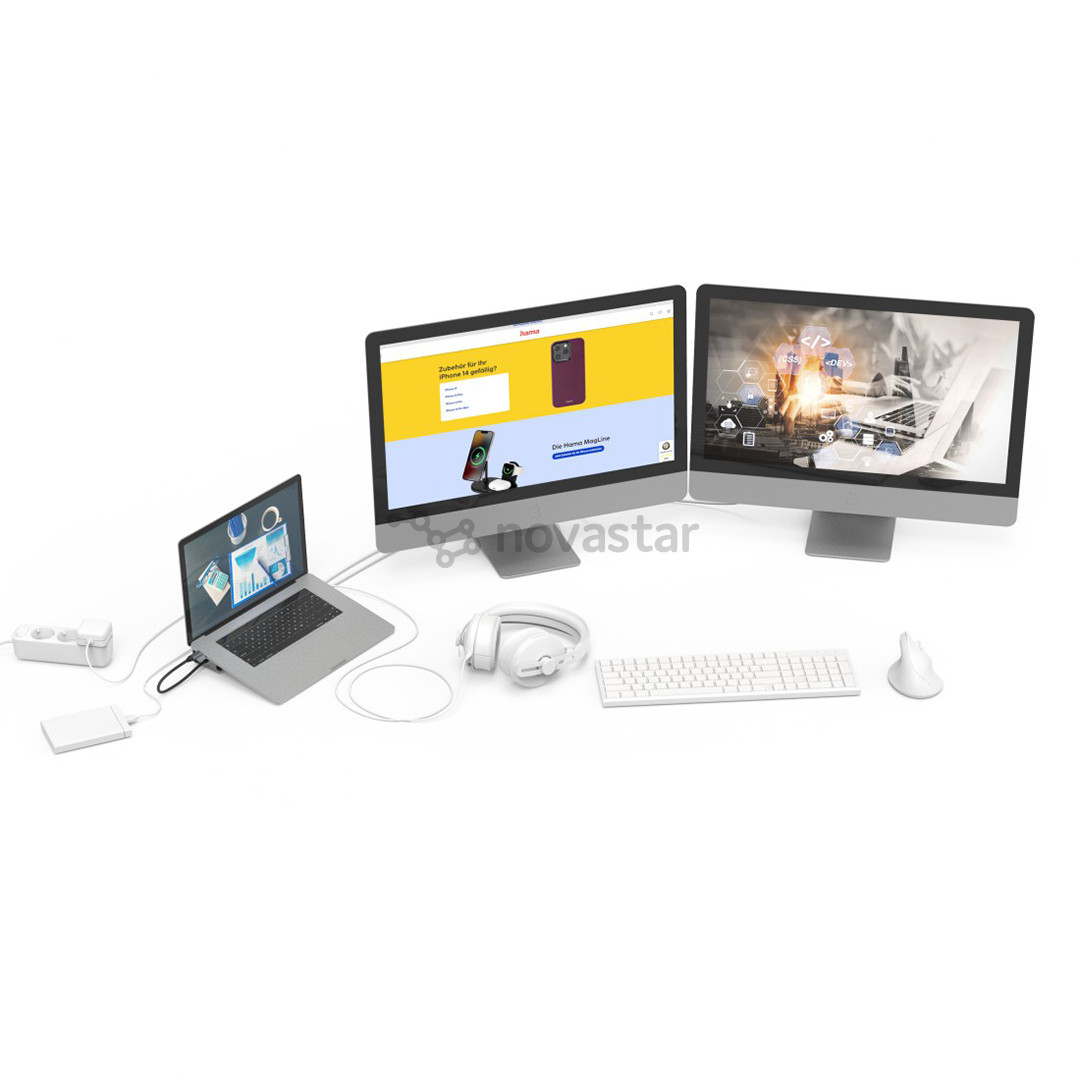 Hama Connect2Office Basic, USB-C Hub, 9 ports, 100 W, gray - Notebook dock