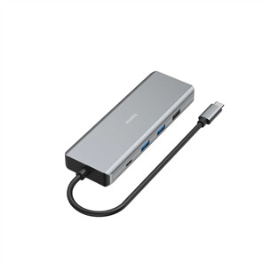 Hama CONNECT2Media, USB-C Hub, 9 lizdai, 100 W, pilkas - Nešiojamojo kompiuterio šakotuvas