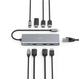 Hama CONNECT2Media, USB-C Hub, 9 портов, 100 Вт, серый - Док-станция для ноутбука