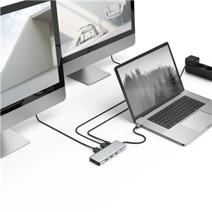 Hama CONNECT2Media, USB-C Hub, 9 lizdai, 100 W, pilkas - Nešiojamojo kompiuterio šakotuvas