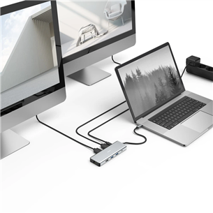 Šakotuvas Hama CONNECT2Media, USB-C Hub, 9 ports, 100 W, gray