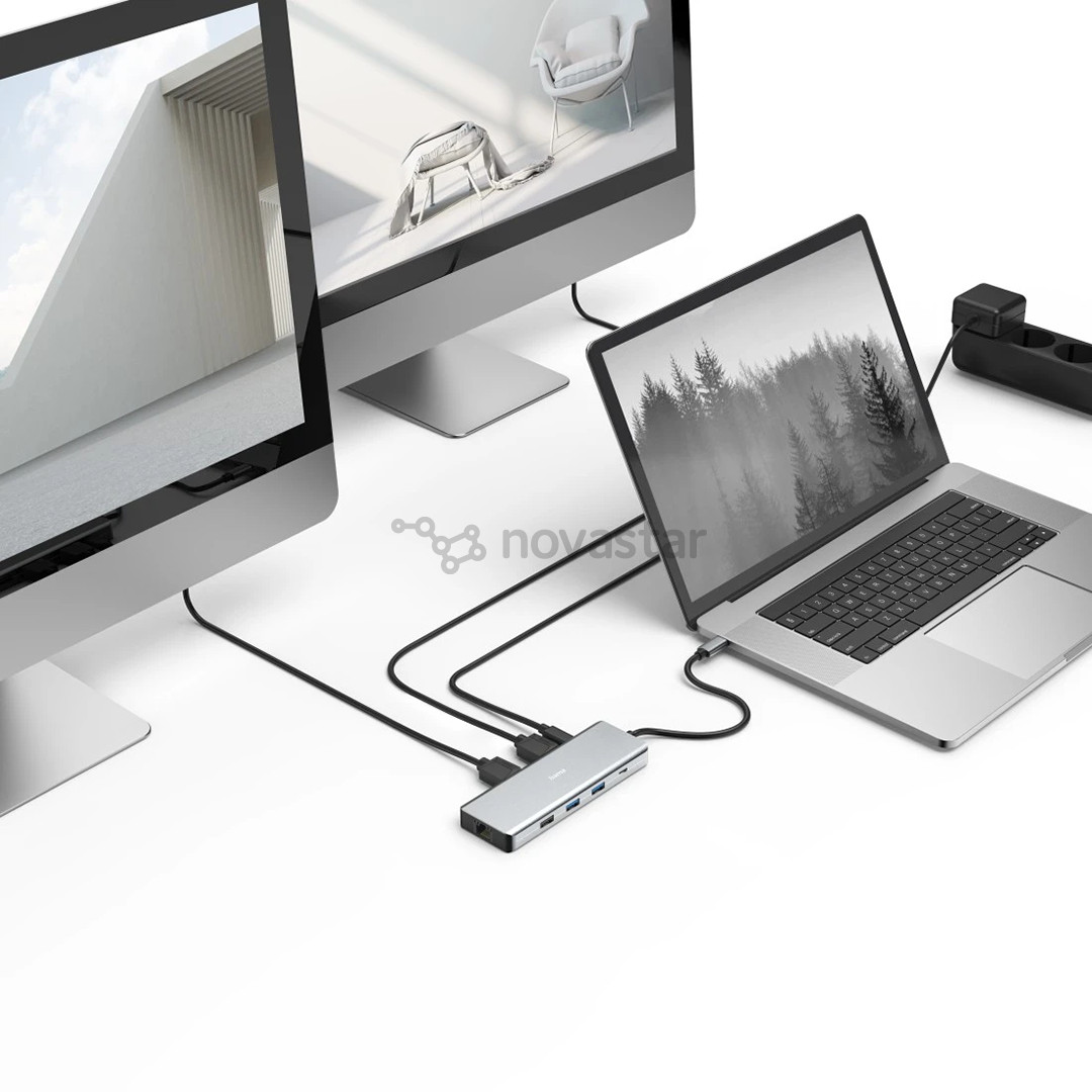 Hama CONNECT2Media, USB-C Hub, 9 lizdai, 100 W, pilkas - Nešiojamojo kompiuterio šakotuvas