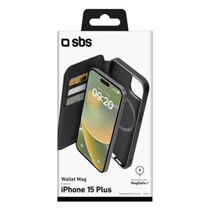 Dėklas SBS Wallet Mag Case, iPhone 15 Plus, black