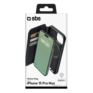 SBS Wallet Mag Case, iPhone 15 Pro Max, black - Dėklas