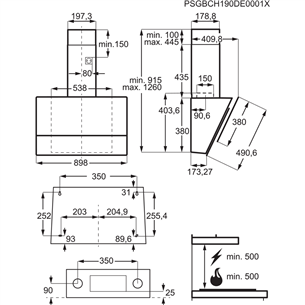 Electrolux, 380 м³/ч, ширина 89,8 см, черный - Интегрируемая вытяжка