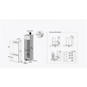 Samsung, 264 L, height 178 cm - Built-in Refrigerator