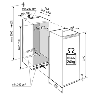 Liebherr, 309 L, height 178 cm - Built-in Cooler