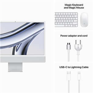 Apple iMac 24" (2023), M3 8C/8C, 8 GB, 256 GB, RUS, sidabrinis - Stacionarus kompiuteris