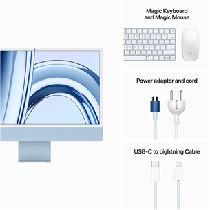 Apple iMac 24" (2023), M3 8C/8C, 8 GB, 256 GB, SWE, mėlynas - Stacionarus kompiuteris