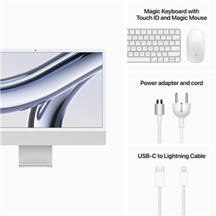 Apple iMac 24" (2023), M3 8C/10C, 8 GB, 256 GB, Touch ID, ENG, silver - Stacionarus kompiuteris