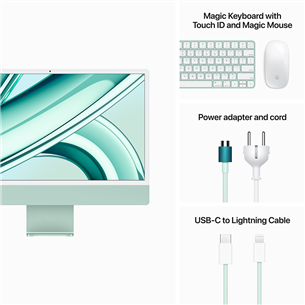 Apple iMac 24" (2023), M3 8C/10C, 8 GB, 256 GB, Touch ID, SWE, green - Stacionarus kompiuteris
