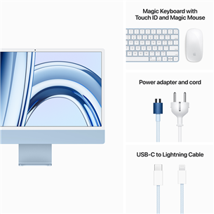 Apple iMac 24" (2023), M3 8C/10C, 8 GB, 256 GB, Touch ID, SWE, blue - Stacionarus kompiuteris