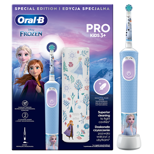 Braun Oral-B Vitality PRO Kids, Frozen - Elektrinis dantų šepetėlis + nešiojimo dėklas D103FROZEN.TC