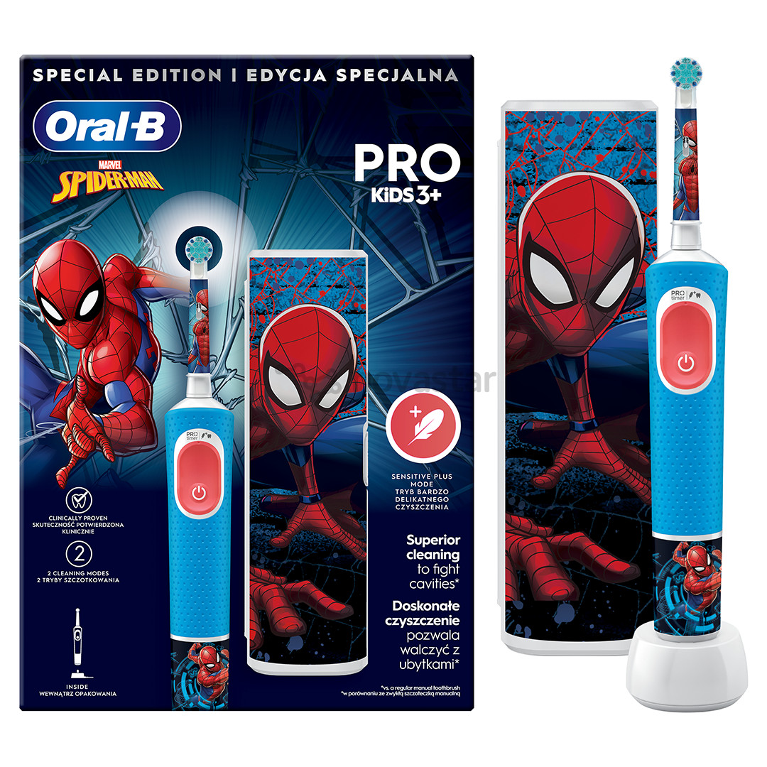 Braun Oral-B Vitality PRO Kids, Spiderman - Электрическая зубная щетка + дорожный футляр