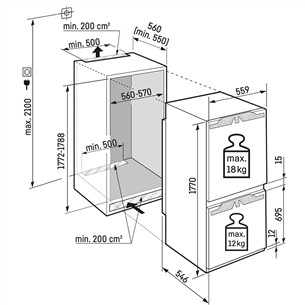 Liebherr, 253 л, высота 178 см - Интегрируемый холодильник