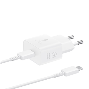 Samsung, USB-C, 25 W, white - Power adapter and USB-C cable