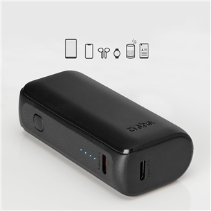 SBS Ultra-Compact, 5000 mAh, USB-A, USB-C, black - Išorinė baterija