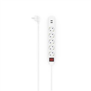 Hama Power Strip, 5-way, 2x USB-A, 17 W, 1.4 m, baltas - Šakotuvas