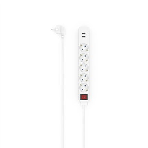 Hama Power Strip, 5-way, 2x USB-A, 17 W, 1.4 m, baltas - Šakotuvas 00223183