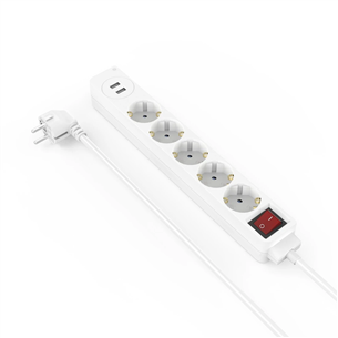 Hama Power Strip, 5-way, 2x USB-A, 17 W, 1.4 m, baltas - Šakotuvas