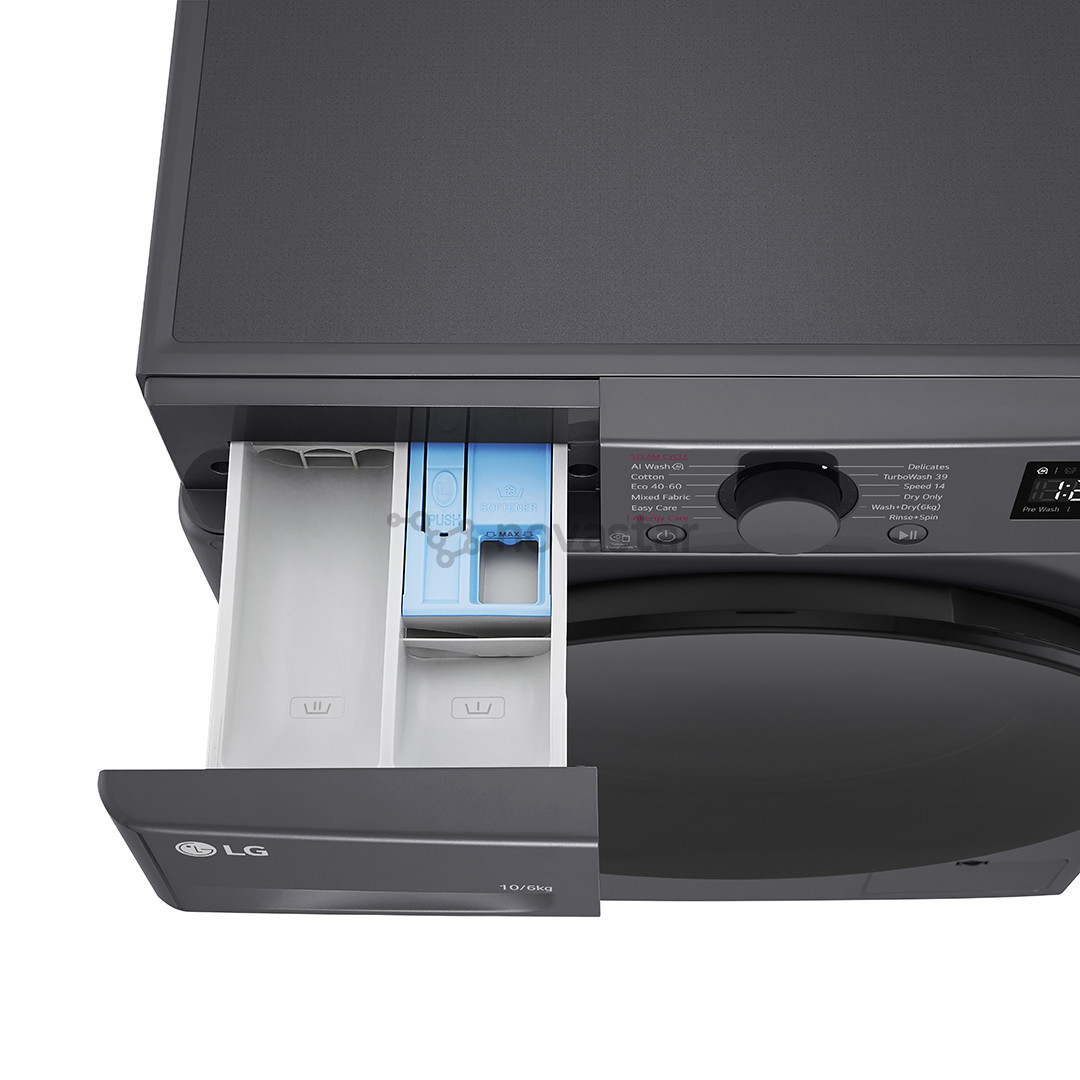 LG, 10 kg / 6 kg, gylis 56,5 cm, 1400 aps./min., juoda - Skalbimo mašina - džiovyklė