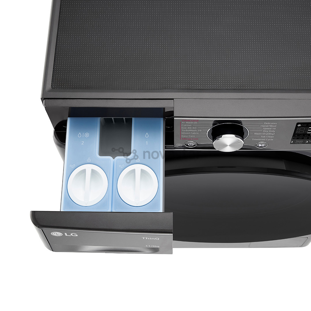 LG, 11 kg / 6 kg, gylis 56,5 cm, 1400 aps./min., juoda - Skalbimo mašina - džiovyklė