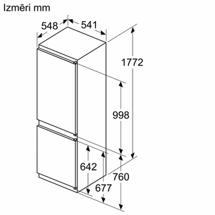 Bosch, Series 2, NoFrost, 260 л, высота 178 см - Интегрируемый холодильник