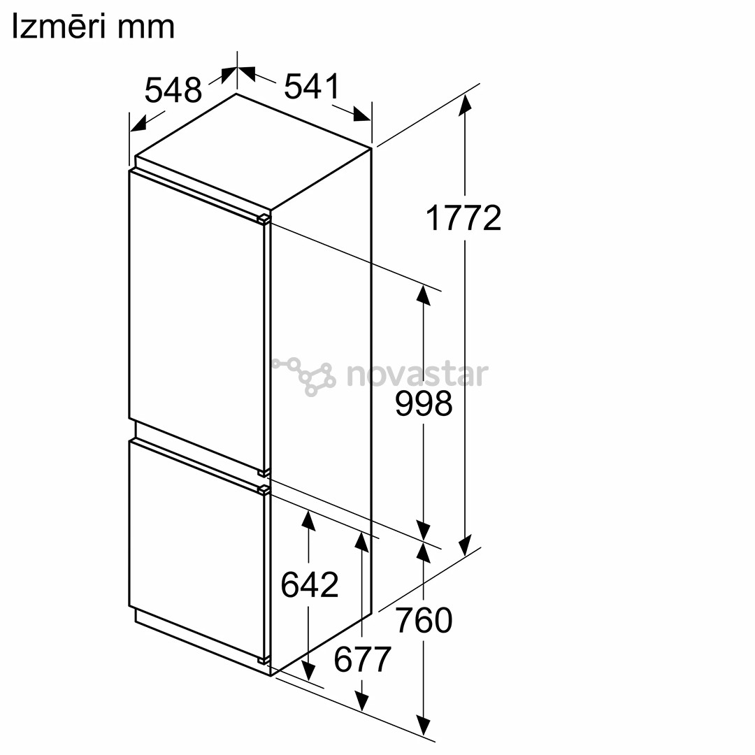 Bosch, Series 2, NoFrost, 260 L, 178 cm - Įmontuojamas šaldytuvas