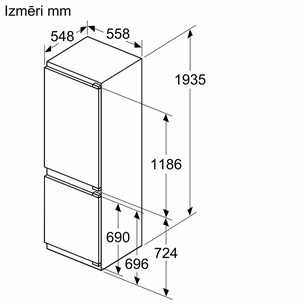 Bosch Series 4, No Frost, 290 L, aukštis 194 cm - Įmontuojamas šaldytuvas