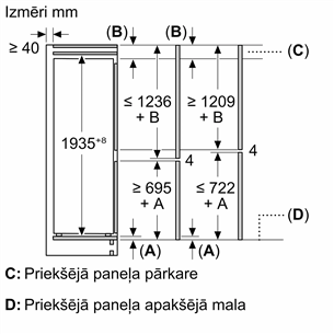 Bosch Series 4, No Frost, 290 L, aukštis 194 cm - Įmontuojamas šaldytuvas