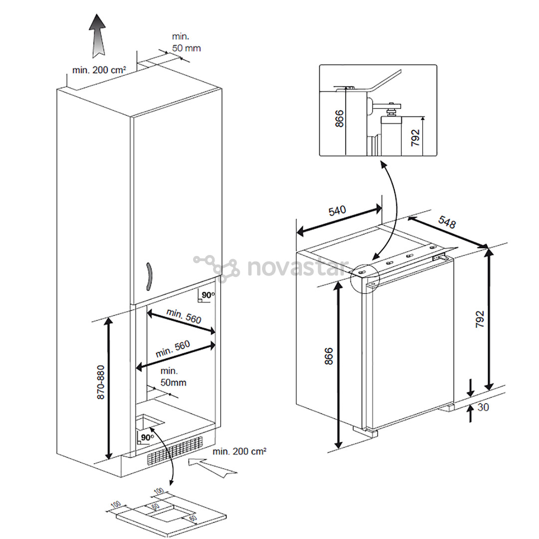 Beko, 110 L, aukštis 87 cm - Įmontuojamas šaldytuvas