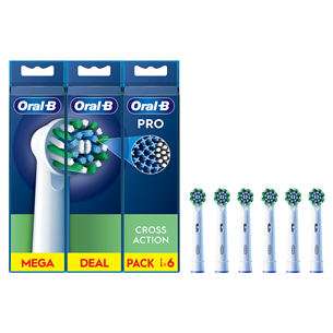 Braun Oral-B Cross Action Pro, 6 vnt., balti - Dantų šepetėlių antgaliai
