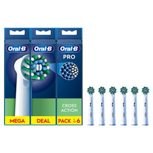 Braun Oral-B Cross Action Pro, 6 vnt., balti - Dantų šepetėlių antgaliai EB50-6