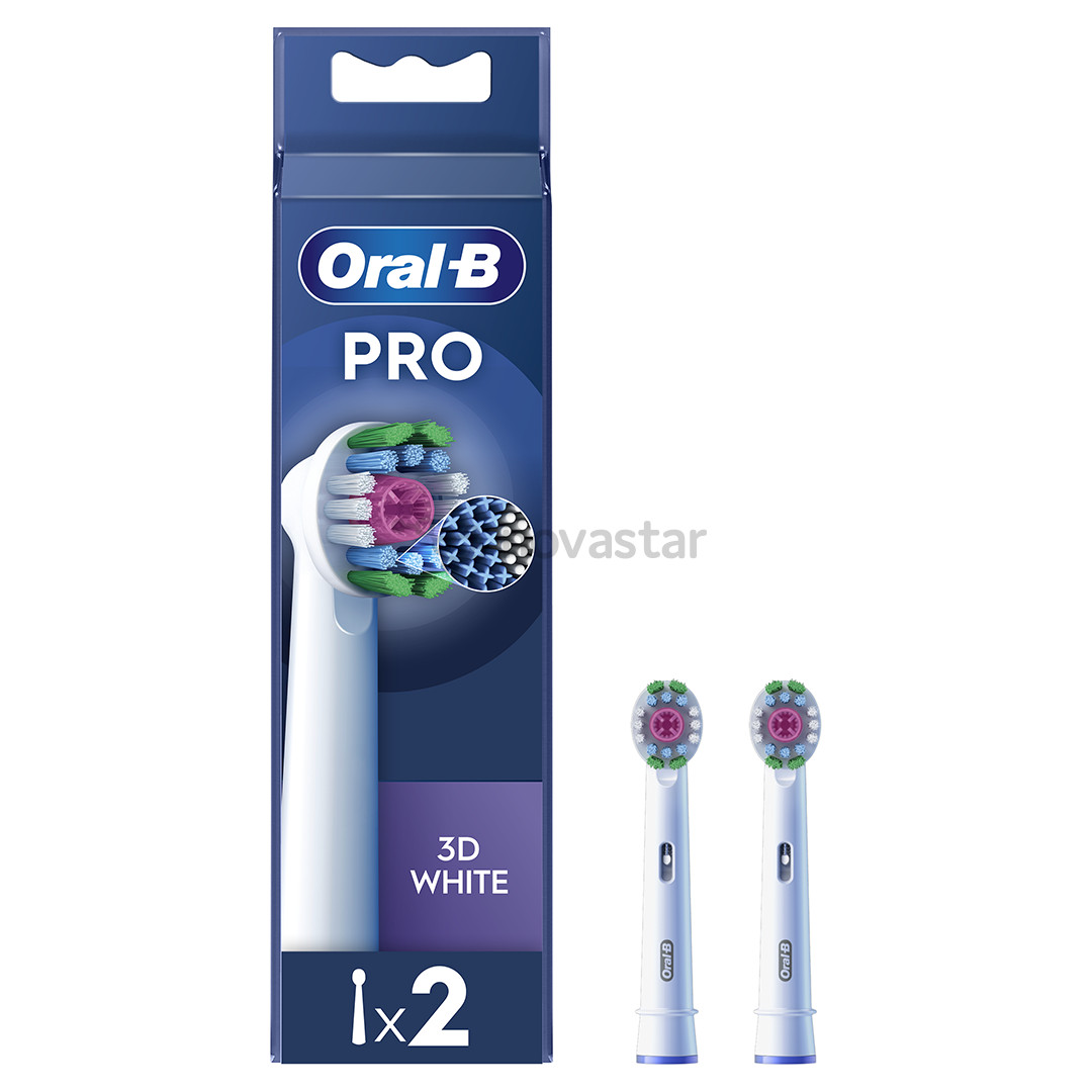 Braun Oral-B Pro 3D White, 2 vnt., balti - Dantų šepetėlių antgaliai