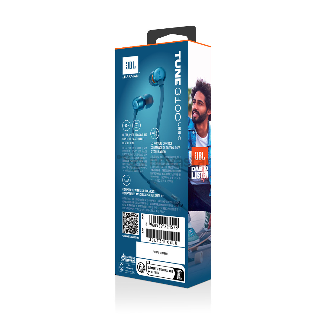 JBL Tune 310C USB-C, in-ear, mėlynos - Ausinės