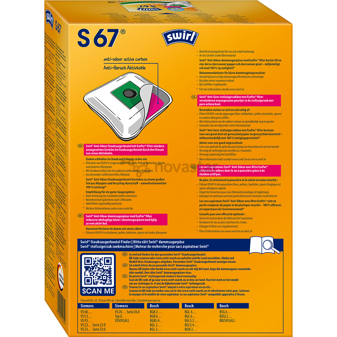 Swirl S 67 PET, 4 vnt. - Dulkių maišeliai