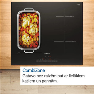 Bosch, Series 6, plotis 60 cm, berėmė, juoda - Įmontuojama indukcinė kaitlentė